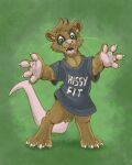  2023 anthro arcan_(character) bottomless brown_body brown_fur clothed clothing didelphid flinters fur hi_res male mammal marsupial open_mouth paws pink_nose shirt solo topwear virginia_opossum whiskers 