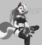  4_toes anthro barefoot claws clothed clothing collar dialogue feet female foot_fetish foot_focus fur hair helluva_boss looking_at_viewer loona_(helluva_boss) pieebo plantigrade red_sclera smelly smelly_feet soles solo text toes white_body white_eyes white_fur white_hair 