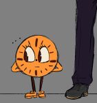  2023 animate_inanimate duo dzk ellipsis grey_background human loki_(tv_series) mammal marvel miss_minutes not_furry simple_background size_difference standing waddling_head 