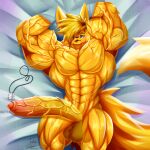  abs anthro ball_tuft balls bed_sheet bedding biceps big_muscles big_penis blonde_hair bodily_fluids canid canine dog_tags dripping erection fennec fox fur genital_fluids genitals hair hi_res huge_biceps huge_muscles huge_penis huge_triceps hyper hyper_genitalia hyper_penis jewelry long_tail looking_at_viewer lying male mammal muscular muscular_anthro muscular_male muscular_thighs nude obliques on_back pecs penis pose precum precum_drip purple_eyes solo taiko-sihori tail thick_thighs tongue tongue_out tuft vein veiny_arms veiny_muscles veiny_penis yellow_body yellow_fur 