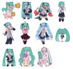  ! !! 1boy 6+girls adjusting_eyewear ahoge animalization aqua_eyes aqua_fur aqua_hair aqua_neckerchief aqua_necktie aqua_sailor_collar arm_tattoo bare_shoulders black_pants blue_eyes blue_hair blush book bow breathing_fire cat character_doll cheerleader choker cleavage_cutout clothing_cutout coke-bottle_glasses covering_mouth crop_top curly_hair detached_sleeves dot_nose dress drooling eyepatch facial_mark fiery_hair fire forehead_mark frilled_skirt frills genderswap genderswap_(ftm) glasses grey_shirt hair_bow hair_ornament hair_over_one_eye hairclip hand_on_headset hat hatsune_miku hatsune_mikuo headset heart heart-shaped_pupils heart_ahoge heart_cutout heart_eyepatch highleg highleg_leotard highres holding holding_book holding_letter holding_syringe jacket jirai_kei jitome joints kaito_(vocaloid) large_syringe leotard letter liquid_hair long_hair long_sleeves looking_at_viewer love_letter messy_hair midriff multicolored_hair multiple_girls multiple_persona musical_note neckerchief necktie nekooishii89 nurse_cap one_eye_closed open_mouth oversized_object pants pink_jacket pink_shirt pointing pom_pom_(cheerleading) puffy_sleeves rainbow red_bow red_eyes robot_joints school_uniform sharp_teeth shirt shirt_tucked_in short_hair short_necktie short_ponytail skirt skull_ornament sleepwear sleeveless smile spaghetti_strap sparkle spiked_choker spikes spring_onion starfish_hair_ornament symbol-shaped_pupils syringe tail tattoo teeth thighhighs torn_clothes torn_necktie torn_skirt twintails two-tone_hair very_long_hair vocaloid whiskers white_background white_choker white_hair white_leotard white_shirt white_skirt white_thighhighs yellow_dress 