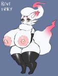  absurd_res anthro big_breasts breasts clothing female genitals hi_res hisuian_form hisuian_zorua huge_breasts legwear nintendo nipples pokemon pokemon_(species) pussy regional_form_(pokemon) revifrry solo thigh_highs 