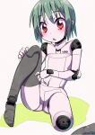 1girl amputee android commentary_request flat_chest green_hair joints mechanical_parts original red_eyes robot_girl robot_joints short_hair sitting solo thighhighs tommy_region 