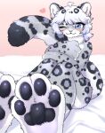  &lt;3 4_toes anthro blush chest_tuft digital_media_(artwork) eyelashes feet felid female female_anthro fingers fur grey_body grey_fur hair hi_res kemono koto0v0haru leopard mammal multicolored_body nude one_eye_closed pantherine pawpads paws sitting snow_leopard solo spots tail tail_hug toes tuft two_tone_body white_body white_fur white_hair wink 