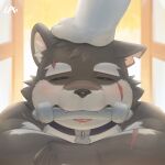  anthro bodily_fluids bone cai1448331577 canid canine canis collar collar_only digital_media_(artwork) domestic_dog drooling hi_res lifewonders male mammal moritaka nude petplay petting_head roleplay saliva tokyo_afterschool_summoners 