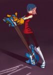 1girl boots breasts flcl full_body gloves guitar haruhara_haruko highres instrument light pink_hair sephiroh-ignis shadow short_hair solo standing toon_(style) white_footwear yellow_eyes yellow_gloves 