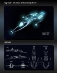  3d commentary concept_art english_text eve_online flying frigate_(eve_online) glowing highres interceptor_(eve_online) military_vehicle multiple_views no_humans original outdoors reference_sheet science_fiction sky space spacecraft star_(sky) starry_sky tech_2_ship_(eve_online) thrusters toneloperu vehicle_focus 
