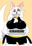  absurd_res anthro big_breasts black_bottomwear black_clothing black_shorts black_topwear blush blush_lines bottomwear breasts canid cheek_tuft chest_tuft clothing collar ear_piercing eyeshadow facial_tuft fangs female fur grey_eyeshadow hi_res kartt_(killer._ez) killer._ez looking_at_viewer makeup mammal one_eye_closed piercing red_eyes shorts simple_background solo tan_background teeth text thick_thighs tongue tongue_out topwear tuft white_body white_fur wide_hips wink winking_at_viewer 