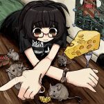 ambiguous_gender bubbacterial cheese clothed clothing cutlery dairy_products domo-kun eyewear female feral food fork glasses group hi_res human kitchen_utensils mammal mouse murid murine rodent tools 