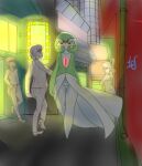  2023 3_fingers absurd_res alley building female fingers gardevoir generation_3_pokemon glowing glowing_eyes green_hair group hair hi_res human humanoid light lighting looking_at_viewer low-angle_view male mammal night night_city nintendo not_furry pokemon pokemon_(species) red_eyes renv signature walking_towards_viewer 