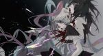  ame-chan_(needy_girl_overdose) blood blood_on_face bow chouzetsusaikawa_tenshi-chan hair_bow highres holographic_clothing jiao_chang multiple_hair_bows needy_girl_overdose open_mouth pin quad_tails stab 