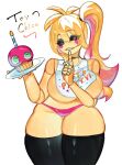  anthro avian big_breasts bird blonde_hair breasts chicken clothing female five_nights_at_freddy&#039;s five_nights_at_freddy&#039;s_2 fur galliform gallus_(genus) hair legwear looking_at_viewer panties phasianid scottgames simple_background solo stockings togetoge toy_chica_(fnaf) underwear yellow_body yellow_fur 