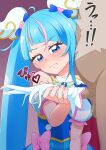  blue_eyes blue_hair blush cum cum_in_clothes cure_sky embarrassed gloved_handjob gloves handjob highres hirogaru_sky!_precure precure sora_harewataru speech_bubble tearing_up tiler_(tiler00) white_gloves winged_hair_ornament 