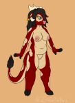  absurd_res anthro black_hair bovid bovine breasts cattle dragon ear_tag female genitals grey_eyes hair hi_res hooves horn hybrid mammal multicolored_body nipples nude pussy simple_background slightly_chubby solo tail zealothe zelainthedark 