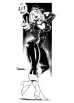  ass boku_no_hero_academia boots breasts cleavage curvy greyscale groove1121 hat hero high_heel_boots high_heels highres huge_ass large_breasts lineart military_hat monochrome thick_thighs thighs utsushimi_camie zipper_unitard 