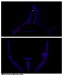  anthro black_background blue_lighting dark_room darkness domestic_cat felid feline felis glowing glowing_eyes hi_res litelikesart male mammal narinder silhouette simple_background solo 