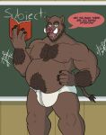  2023 5_fingers anthro arm_tuft beard belly_tuft big_bulge book briefs brown_beard brown_body brown_fur bulge chalkboard chest_tuft classroom clothed clothing dialogue english_text facial_hair fingers fur hand_on_hip hi_res holding_book holding_object inside looking_at_viewer male mammal mature_anthro mature_male mospy_(artist) musclegut open_mouth overweight overweight_anthro overweight_male portrait professor red_speech_bubble school solo speech_bubble standing suarez_(nanoff) suid suina sus_(pig) tail tail_tuft talking_to_viewer text three-quarter_portrait tic-tac-toe tighty_whities tuft tusks underwear underwear_only white_briefs white_clothing white_underwear wild_boar 