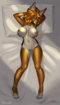  anthro bed behemoth89 big_breasts blue_eyes breasts breasts_apart brown_hair canid canine canis domestic_dog eyewear female furniture genitals glasses hair herding_dog hi_res high-angle_view long_hair looking_up looking_up_at_viewer lying lying_on_bed mammal nipples nude on_back on_bed pastoral_dog pillow pussy solo welsh_corgi 