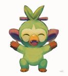  :d closed_eyes commentary_request facing_viewer fangs full_body grookey happy no_humans open_mouth outstretched_arms pokemon pokemon_(creature) shinoda_(snd_pict) signature smile solo tongue white_background 