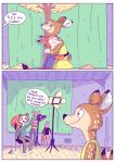  anthro black_eyes brown_body camera canid canine clothing comic deer dress embrace female fox group hi_res hug male mammal purple_body red_body renita_reed rodent scarf sciurid shirt spanish_text sweater tail text topwear tree_squirrel 