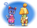  animal_crossing bodily_fluids bottomless canid canine canis clothed clothing domestic_cat domestic_dog dress dripping duo felid feline felis female genital_fluids hi_res isabelle_(animal_crossing) koufun mammal nintendo outside public pussy_juice pussy_juice_drip question_mark rosie_(animal_crossing) sex_toy shaking sweat translucent trembling vibrator 