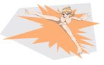  1girl abs absurdres barefoot breasts completely_nude hair_ornament hairclip highres hty1803063037 kicking muscular muscular_female navel nipples nude open_mouth senki_zesshou_symphogear short_hair smile soles solo tachibana_hibiki_(symphogear) toes yellow_eyes 
