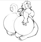  2019 anthro backsack balls big_butt biped butt digital_media_(artwork) felid genitals hi_res huge_butt huge_thighs hyper hyper_butt hyper_hips hyper_thighs lion looking_back male mammal monochrome nude pantherine rear_view simple_background smile solo thick_thighs twistcmyk wide_hips 