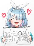  2girls 2others a.r.o.n.a_(blue_archive) ambiguous_gender arona&#039;s_sensei_doodle_(blue_archive) arona_(blue_archive) blue_archive blue_hair blush child&#039;s_drawing happy heart highres holding holding_hands holding_notepad hudeako multicolored_hair multiple_girls multiple_others notepad phrenapates_(blue_archive) pink_hair sensei_(blue_archive) smile white_background 