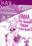  anthro bow_accessory buckteeth clothing comic duo female five_nights_at_freddy&#039;s glitchtrap happy hi_res lagomorph leporid male mammal monochrome nipples outside rabbit renita_reed scottgames screaming simple_background spanish_text surprise sweater teeth text topwear vanny_(fnaf) whiskers white_background 