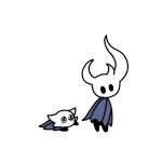  2others black_eyes black_skin blank_eyes broken_vessel_(hollow_knight) colored_skin commentary full_body greenpath_vessel_(hollow_knight) grey_cloak hollow_knight lying multiple_others on_stomach other_focus sakana_2-gou simple_background solid_oval_eyes standing tears wavy_eyes white_background 
