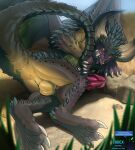  anus aroused balls big_penis bodily_fluids capcom erection feral genital_fluids genitals hi_res horn looking_at_viewer looking_back male monster_hunter nergigante penis precum presenting pupils slit_pupils solo spikes tail tail_grab todex tongue tongue_out wings yellow_eyes 