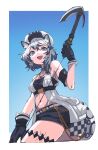  1girl animal_ears arknights bandeau belt black_bandeau black_gloves black_shorts blue_sky book border cabbie_hat cliffheart_(arknights) coat commentary_request gloves grey_eyes grey_hair hat highres holding hook jewelry leopard_ears leopard_girl leopard_tail looking_at_viewer necklace open_clothes open_coat open_mouth oripathy_lesion_(arknights) shima_(wideshi_ma) short_hair shorts sky smile solo tail white_belt white_coat white_headwear 