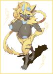  anthro areola big_breasts blue_eyes breasts featureless_crotch felid female fur generation_7_pokemon hi_res legendary_pokemon mammal nintendo nipples nude pokemon pokemon_(species) smile solo sya yellow_body yellow_fur zeraora 