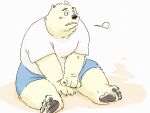  2023 anthro bear black_nose blush bottomwear clothing feet hi_res kemono male mammal overweight overweight_male pommn_mn shirt shorts sitting solo topwear 