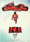  1boy akira akira_movie_poster biker_clothes black_hair boots copyright_name from_above from_behind gloves ground_vehicle jumpsuit kaneda_shoutarou kaneda_shoutarou&#039;s_bike male_focus motor_vehicle motorcycle official_art ootomo_katsuhiro promotional_art solo wide_shot 