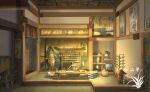  architecture armor artist_logo book candle candlestand east_asian_architecture highres indoors japanese_armor katana no_humans open_book original painting_(object) scenery scroll sword table weapon xingzhi_lv 