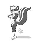  anthro bikini_thong bulge chris_sutor clothed clothing crossed_arms girly looking_at_viewer male mammal mephitid skunk solo speedo speedo_only suggestive_look swimwear topless 