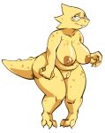 2023 alphys alternate_version_at_source anthro big_breasts box_chan breasts dinosaur eyewear eyewear_only female full-length_portrait genitals glasses glasses_only nipples non-mammal_breasts non-mammal_nipples nude pince-nez plump_labia portrait pussy reptile scales scalie simple_background slightly_chubby solo standing thick_thighs undertale_(series) white_background yellow_body yellow_scales 