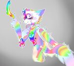  ambiguous_gender anthro artist bodily_fluids fluffy forced grey_background long_tail looking_at_viewer mammal nervous painting procyonid raccoon rainbow scared simple_background sweat tail 