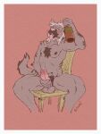  5_fingers alcohol alcoholic_drink anthro balls beverage blush blush_lines bodily_fluids body_hair bottle canid canine chair chest_hair claws container drunk fingers foreskin furniture genital_fluids genitals hand_on_penis hi_res humanoid_genitalia humanoid_penis hyena leaking leaking_precum male mammal masturbation nipples nude on_chair penis precum pubes simple_background sitting sitting_on_chair sketch solo substance_intoxication to(matto)3 tongue tongue_out 