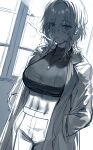  borrowed_character breasts commentary greyscale hews highres large_breasts looking_at_viewer medium_hair monochrome original sketch smoking yokoyama_ishimi 