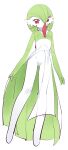  1girl absurdres ass_visible_through_thighs breasts dress eds from_below full_body gardevoir green_hair hair_between_eyes highres long_dress pokemon pokemon_(creature) red_eyes small_breasts solo 