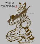  absurd_res ambiguous_gender annoyed anthro crouching dildo dildo_insertion dildo_sitting felid feline gun hazed01 hi_res mammal penetration ranged_weapon serval sex_toy sex_toy_insertion small_waist solo tail weapon 