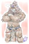  abs anthro blush bottomwear brown_body brown_fur caffeinecanine clothing crossed_arms felid flaccid fur genitals hi_res lifewonders lion live_a_hero loincloth male mammal muscular muscular_anthro muscular_male nipples pantherine pecs penis solo toshu translucent translucent_clothing 