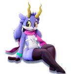  3d_(artwork) alpha_channel anthro back_hair black_pupils blue_body blue_fur blush body_hair bovid bovine caprine clothing cute_fangs digital_media_(artwork) ear_tuft fingers floppy_ears fur goat hair head_tuft hooved_fingers hooves horn humanoid legband legwear looking_at_viewer male mammal multicolored_hair pink_scarf pupils ribbons scarf simple_background sitting smile solo tail thigh_highs thighband transparent_background tuft two_tone_hair volt_goat white_body white_fur white_ribbon wolt wristband yellow_sclera 