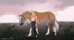  absurd_res blue_eyes clothing dolehest duo equid equine female feral field_background hi_res horse human lead leading looking_at_viewer male mammal mary_(bloopertrooper) maxym_(bloopertrooper) purple_eyes walking zamch 