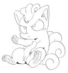  6_tails angry_eyes black_and_white doneru female feral generation_1_pokemon genitals hi_res monochrome multi_tail nintendo paws pokemon pokemon_(species) pussy simple_background sitting sketch solo spread_legs spreading tail vulpix white_background 