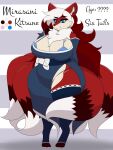  anthro big_breasts blue_eyes bow_accessory bra breasts brown_body brown_fur canid canine chest_tuft clothing dress female fox fur hair hi_res huge_breasts legwear mammal mirasani_(sixfour) model_sheet multi_tail panties red_body red_fur red_hair sixfour_(artist) solo tail thigh_highs tuft underwear white_body white_fur white_hair 