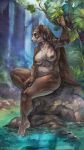 anthro areola bear biformis breasts claws detailed_background female forest fur giant_panda hair hi_res jungle mammal navel nipples nude painting_(artwork) plant solo traditional_media_(artwork) tree watercolor_(artwork) 