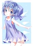  1girl :o absurdres bloomers blue_bow blue_dress blue_eyes blue_hair blush bow choko_(mixberry_parfait) cirno dress flat_chest hair_bow highres ice ice_wings no_shirt open_mouth pinafore_dress short_dress short_hair sleeveless sleeveless_dress solo touhou white_bloomers wings 